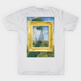 MONET - Claude Monet's Madame Monet and Her Son (1875) by Claude Monet Portrait GOLD FRAME LANDSCAPE T-Shirt